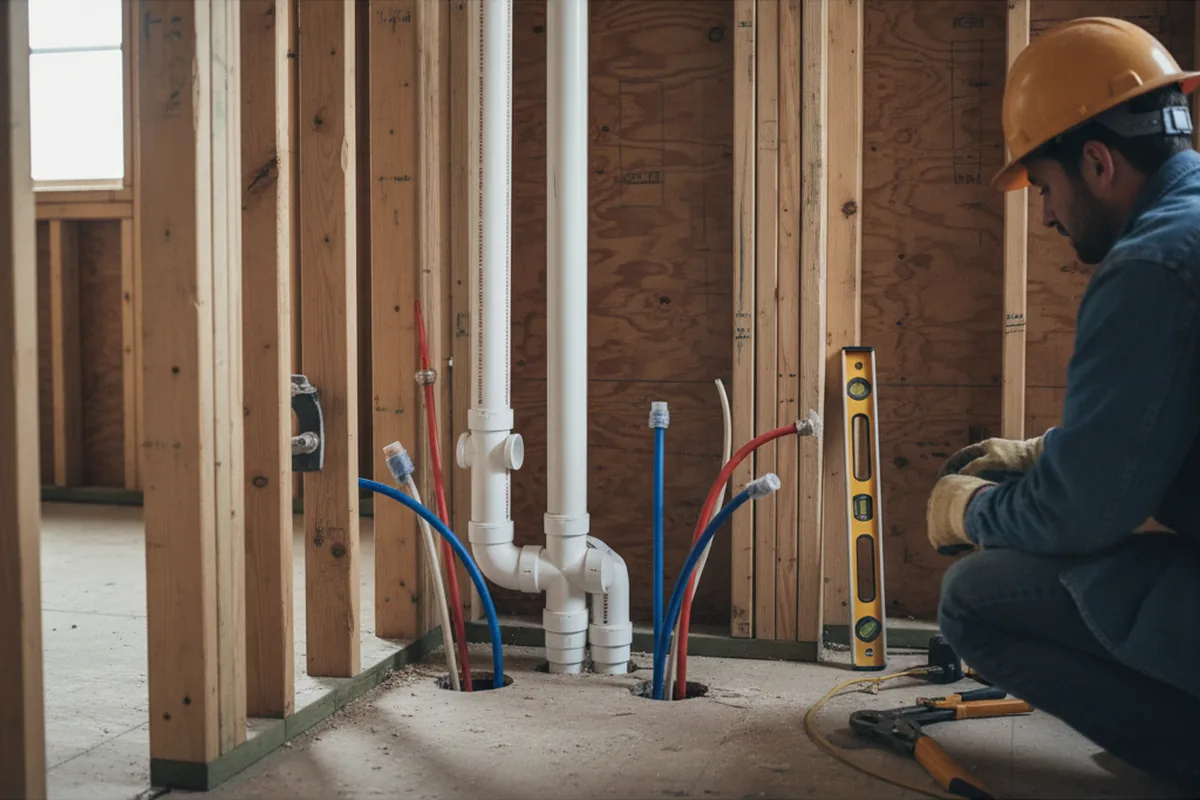 Drain and supply rough-in during Drain Cleaning in Central Falls